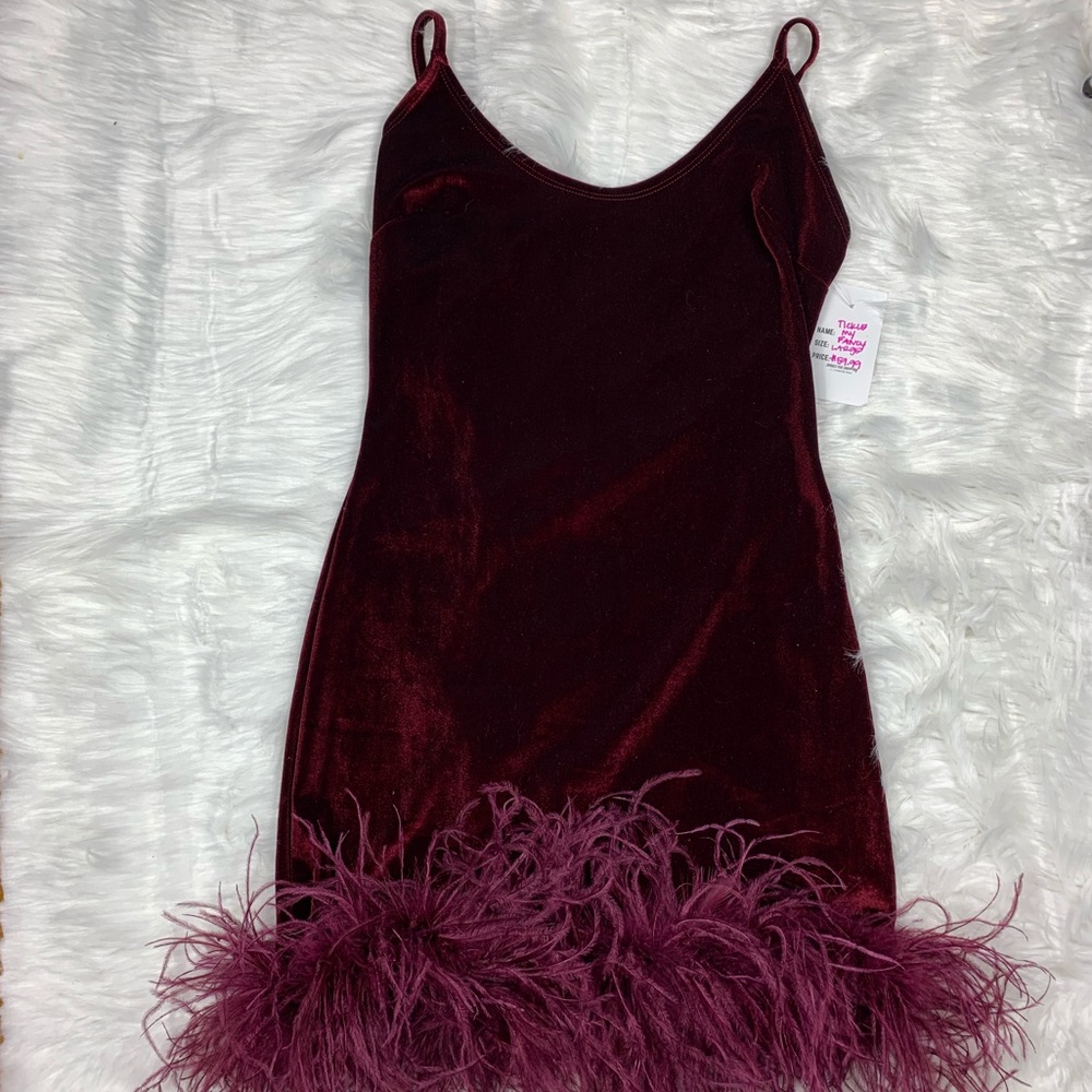 Red Velvet Feather Dress